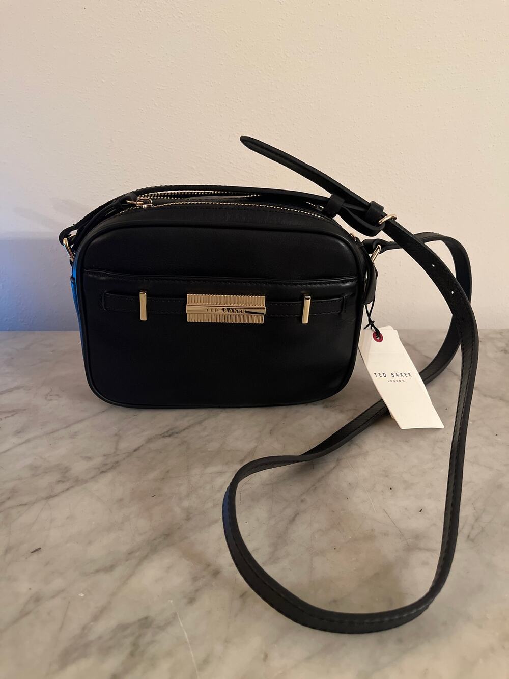 Ted Baker London Black Crossbody Purse with Gold Accents